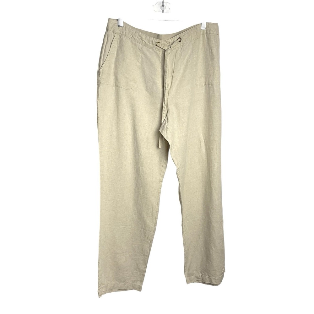 Charter Club Womens 100%‎ Linen Pants 14 Natural Beige Wide Leg Pockets Coastal